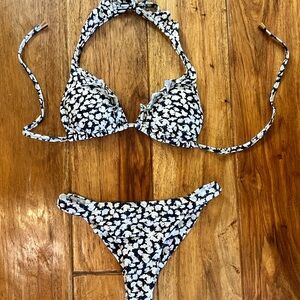 Floral Black and White Bikini Set
